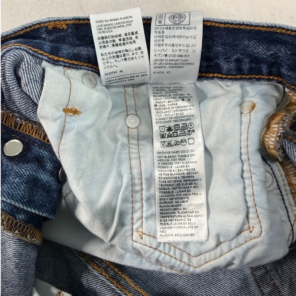 Levis 501 Original Denim Shorts Blue Distressed High Rise Frayed Hem Womens 32 - Picture 10 of 11